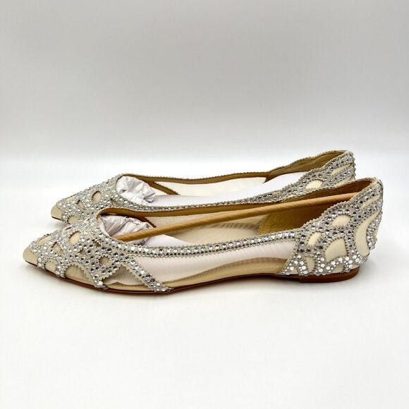 Badgley Mischka Bhldn Womens Size 8 Gigi Pointed Toe Jeweled Ivory‎ Ballet Flats - Picture 6 of 13